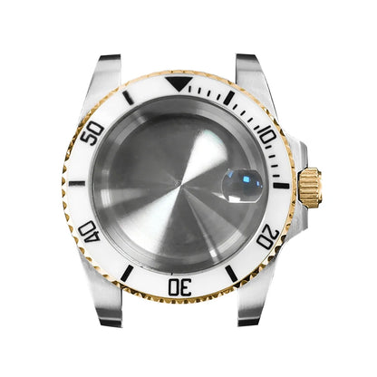 40mm Steel Gold Edge Watch Case Sapphire Date Magnifying Glass for NH35/NH36