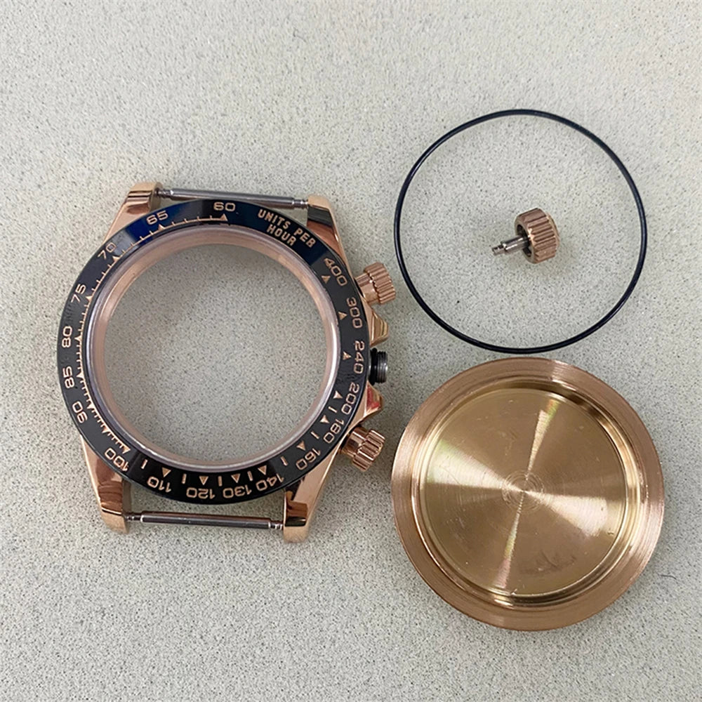 39MM RoseGold Watch Case Strap for VK63 316L Steel Shell Watchband Case Bracelet