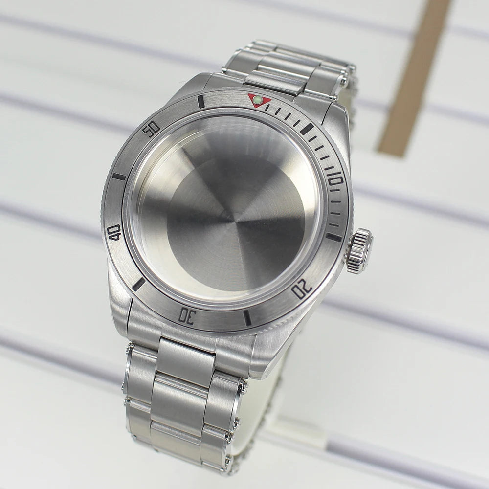 Silver 38mm Men Watch Case 316L Steel Sapphire Glass For NH35 NH36 NH38 4R36