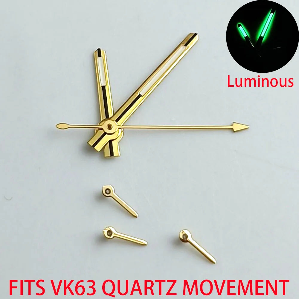 Green luminous watch hands for VK63 VK63A quartz movement, enhancing readability and style