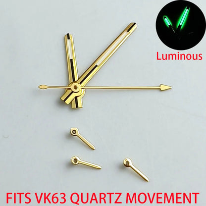 Green luminous watch hands for VK63 VK63A quartz movement, enhancing readability and style