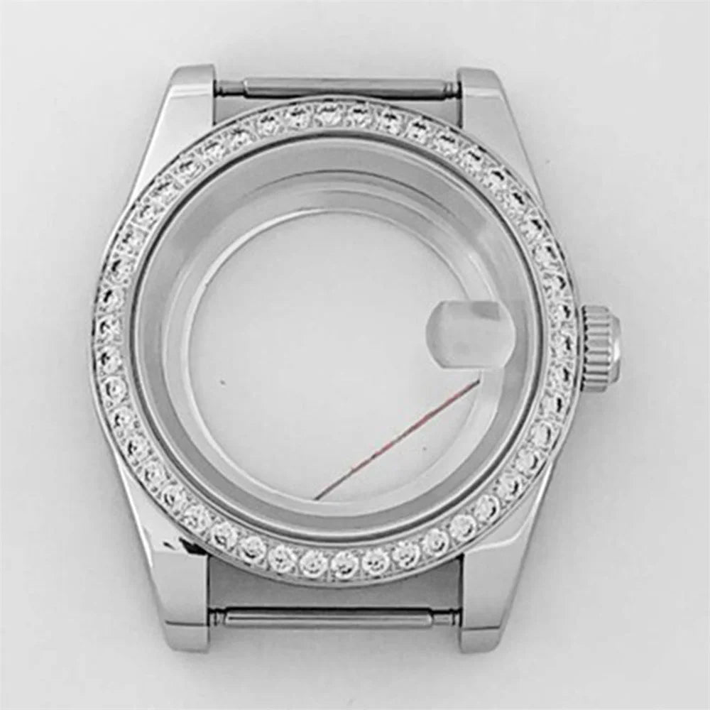 39mm Diamond Watch Case for NH35/36 Sapphire Glass Crystal Bezel Stainless Steel