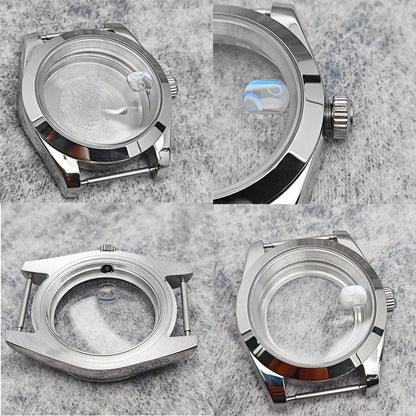 39mm Steel Watch Case Transparent Bottom with Sapphire Glass for NH35/NH36