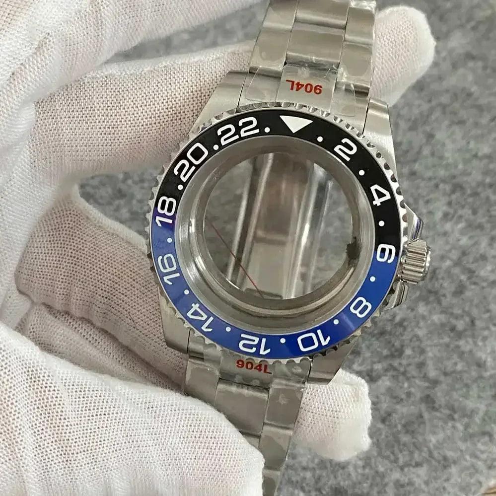 40mm Watch Case Set Sapphire Glass Steel Strap+Ceramics Bezel for NH35/ NH36