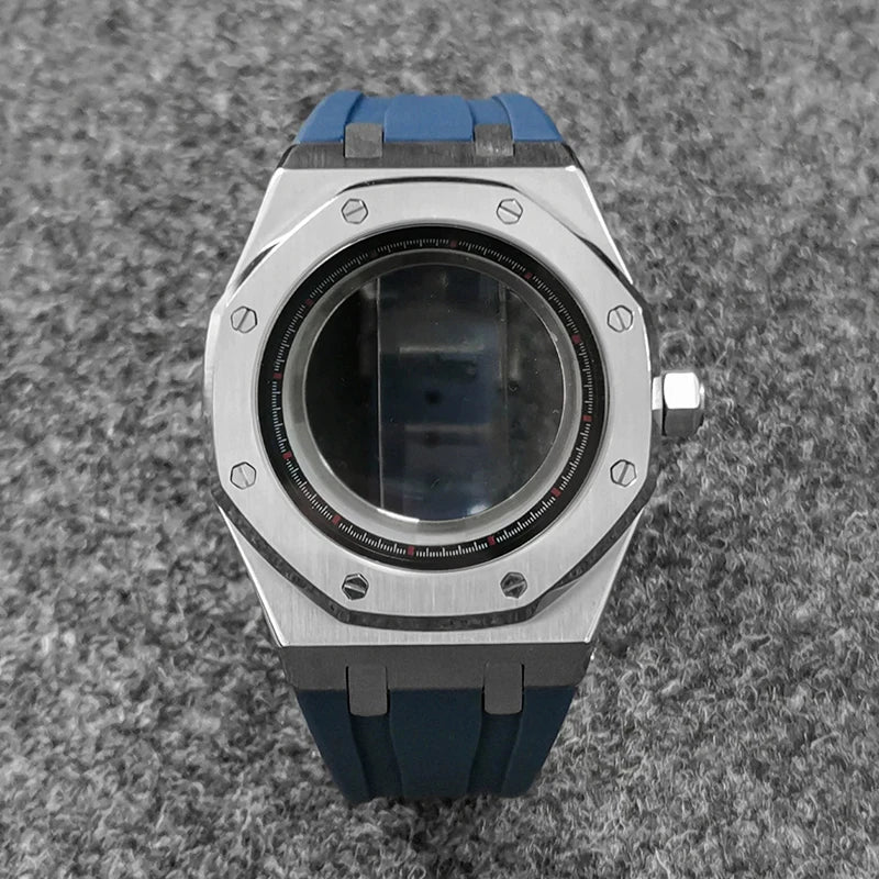 41mm 316L Steel Case+Strap+Ring Sapphire Glass Watch Case Fit NH35/NH36