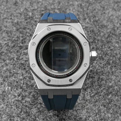 41mm 316L Steel Case+Strap+Ring Sapphire Glass Watch Case Fit NH35/NH36