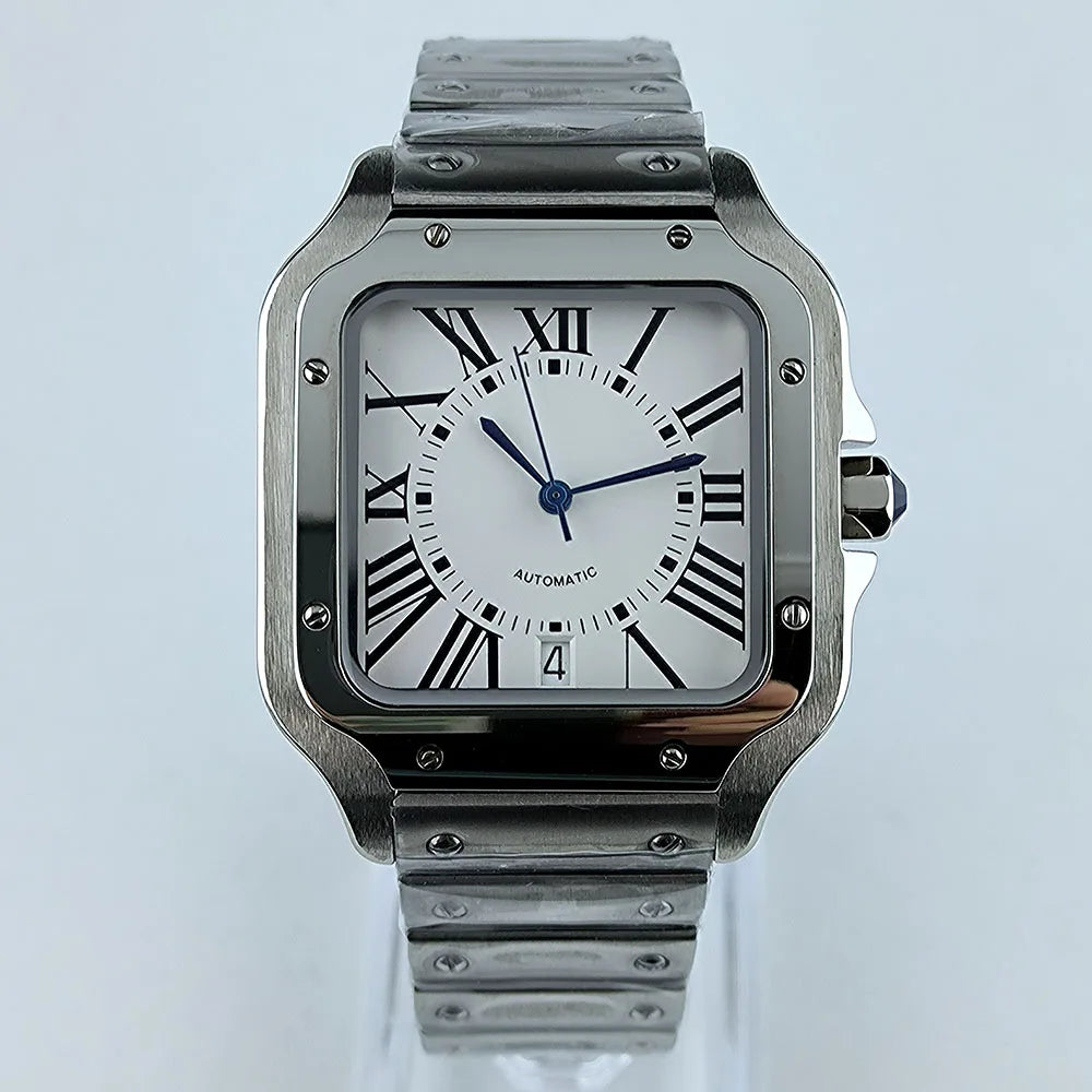 Square Roma Dial Watch Case Folding Buckle Square Case fit NH35 Movement