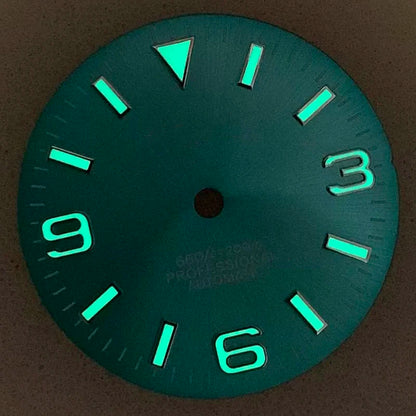 28.5mm S Logo Watch Dial SunBurst with Green Luminous for NH35/NH36 Movement