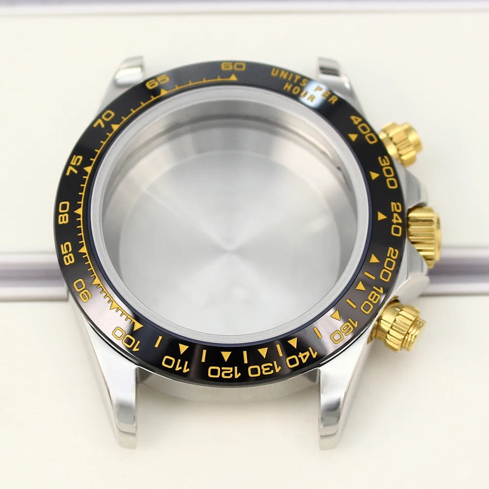 39mm Watch Case Stainless Steel Watch Strap Sapphire Crystal Glass For VK63