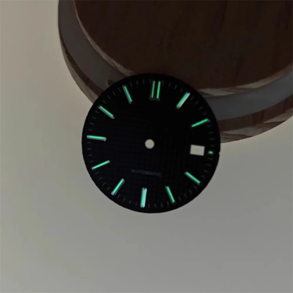 31mm Watch Dial Green Luminous Retro Silver Bar Studs Watch Faces for NH35/NH36