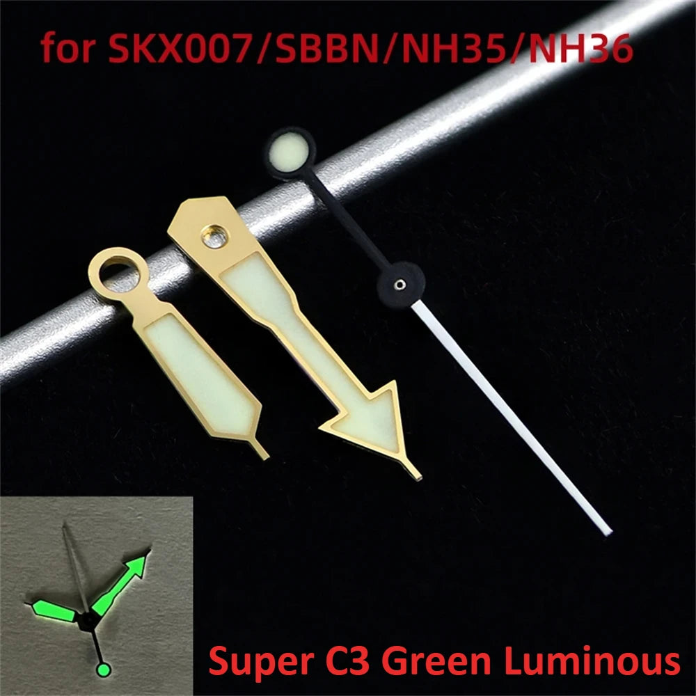 Golden Trim Super C3 Green Luminous Watche Hands for NH35/NH36/SBBN SKX007