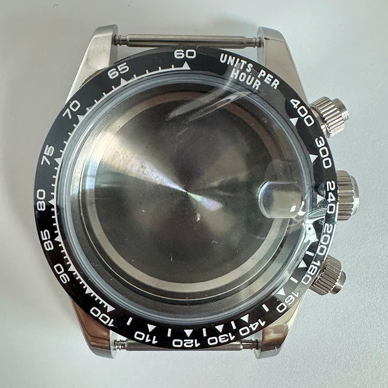 316L Steel 39mm VK67 Silver Watch Case Sapphire Glass Ceramic Bezel Fit VK67