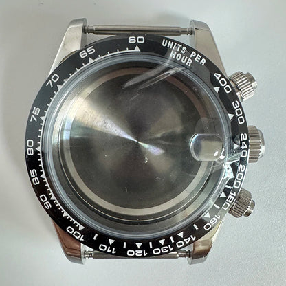 316L Steel 39mm VK67 Silver Watch Case Sapphire Glass Ceramic Bezel Fit VK67
