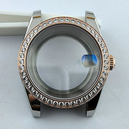 Diamond Decorated Steel Watch Case with Sapphire Glass Waterproof Fit NH35/NH36