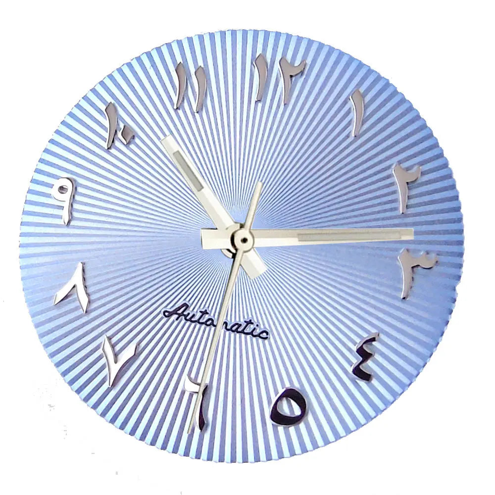 29mm ice blue Middle East numeral dial for 36-39mm fluted bezel watches, compatible with Miyota NH35/NH36 ETA PT.