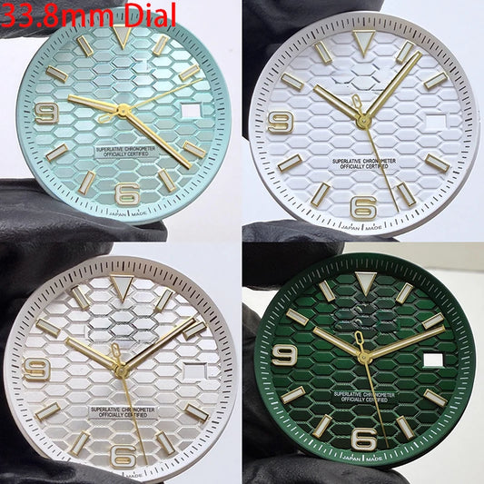 33.8mm NH35 Dial S Logo Gold Sterile Honeycomb Dial For NH35/NH36 Vertical Lines