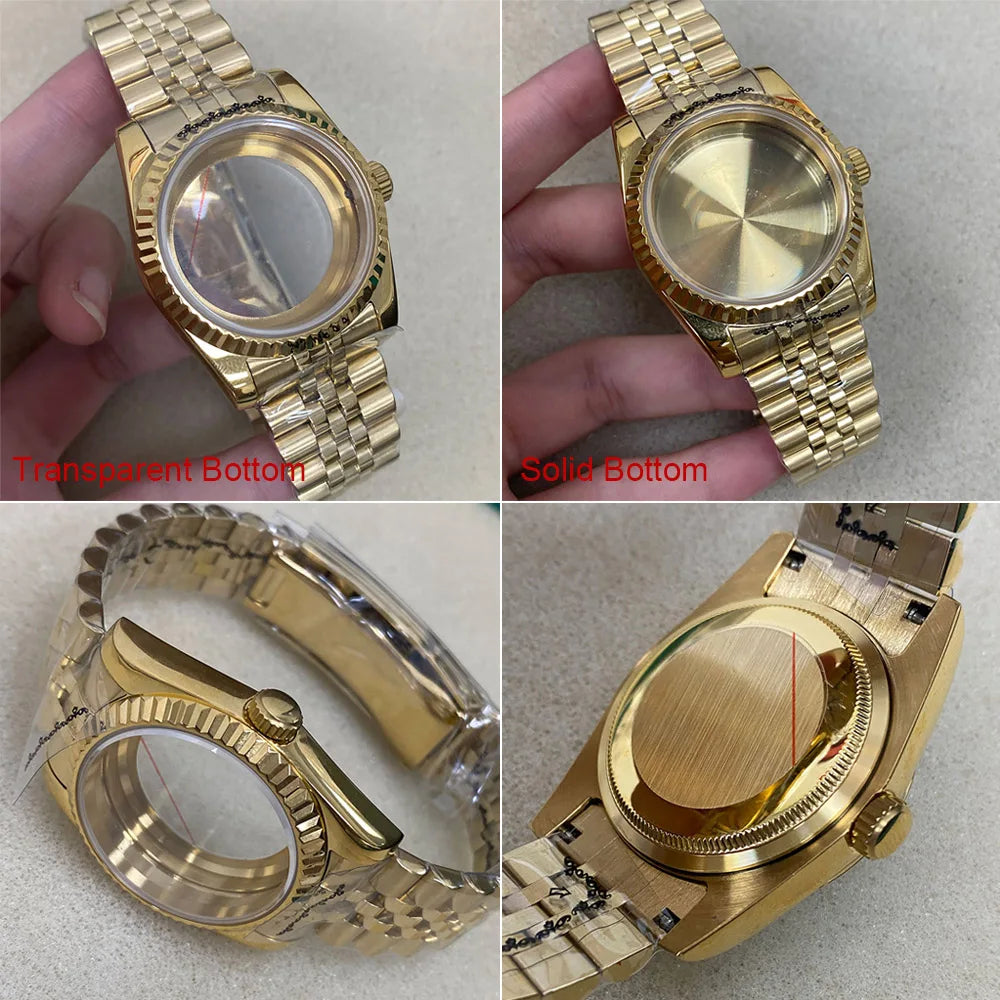 36mm/39mm Watch Case Strap Sapphire Glass Transparent/Solid Bottom for NH35 NH36