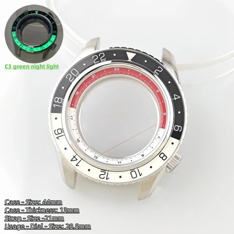 44mm Watch Case Green Luminous GMT Sprite Bezel Diving Case for NH34/NH35