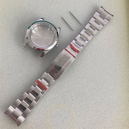 39mm Silver Steel Watch Case + Strap Sapphire Glass Watchband for NH35 NH36