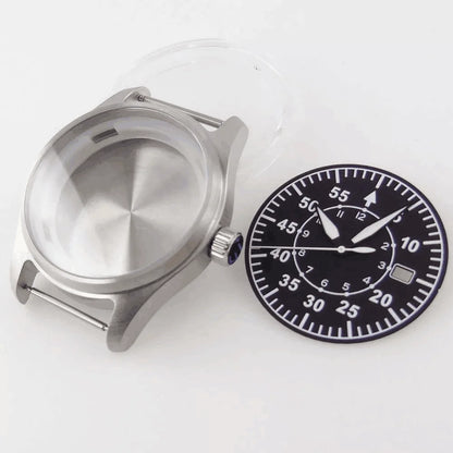 39mm Sapphire Glass Pilot Watch Case Luminous Dial fit ETA 2824 PT5000 NH35 NH36