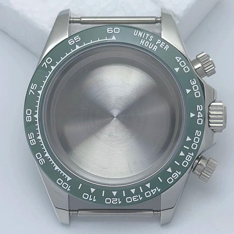 316L Steel 39mm Silver Watch Case Sapphire Glass Ceramic/Steel Bezel Fit VK63