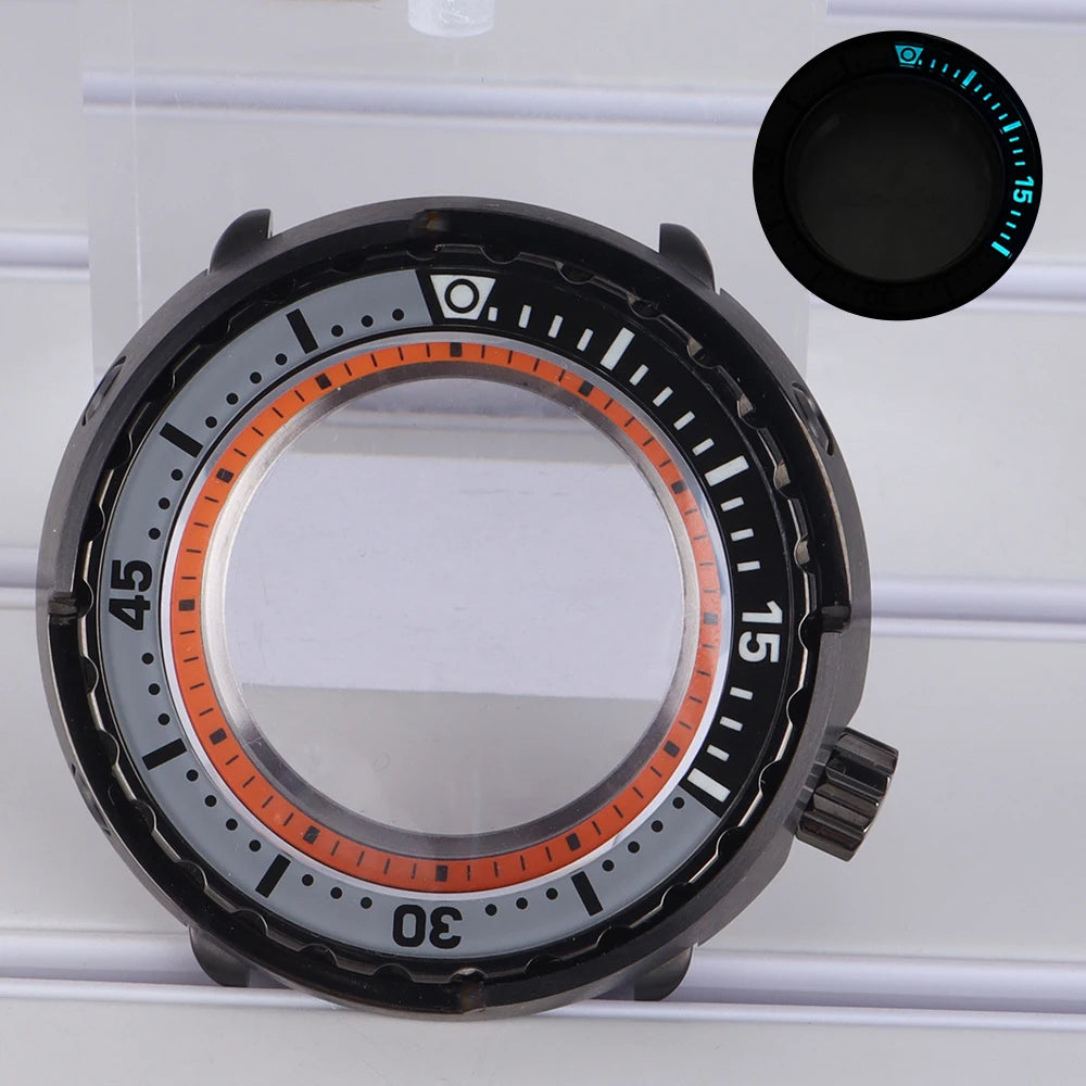 47mm Watch Case Sapphire Crystal For NH35/36 NH38 Modified Tuna Canned C3 Bezel