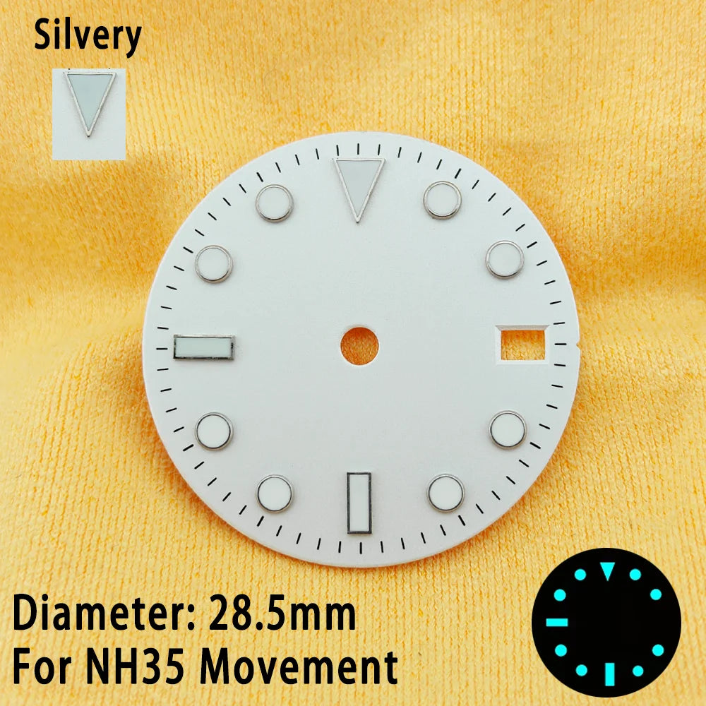 28.5mm Multicolor Watch Dials For NH35 NH36 Blue Luminous with Dial Calendar
