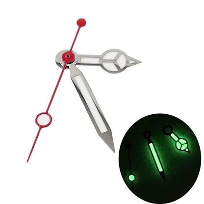 MOD Red Second Silver Watch Hands For NH35 NH36 7S35 4R35 with Blue Green Lume