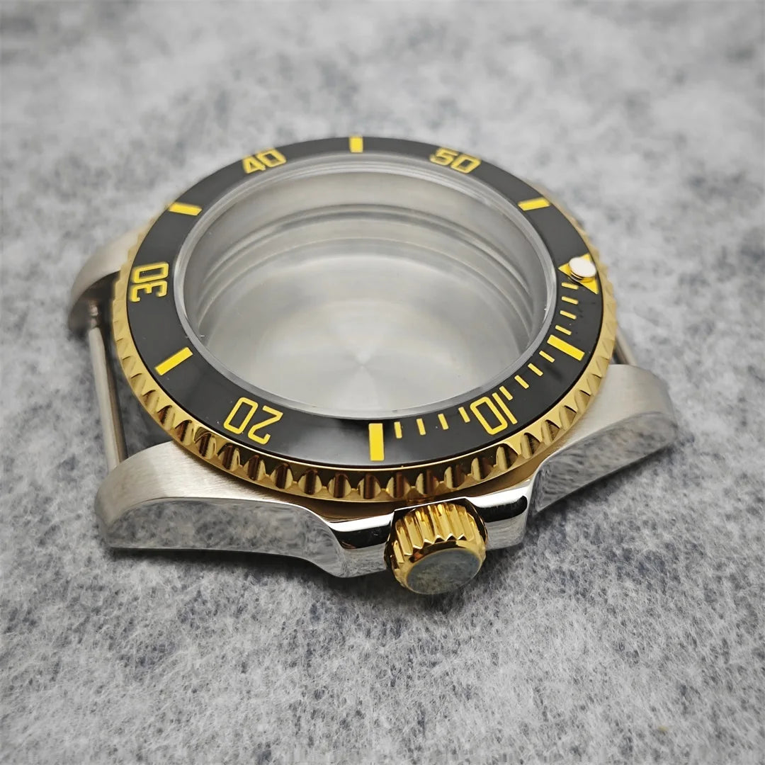 316L Watch Case 40mm Gold Edge Sapphire Flat Glass for NH35/ NH36 Modification