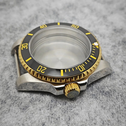 316L Watch Case 40mm Gold Edge Sapphire Flat Glass for NH35/ NH36 Modification