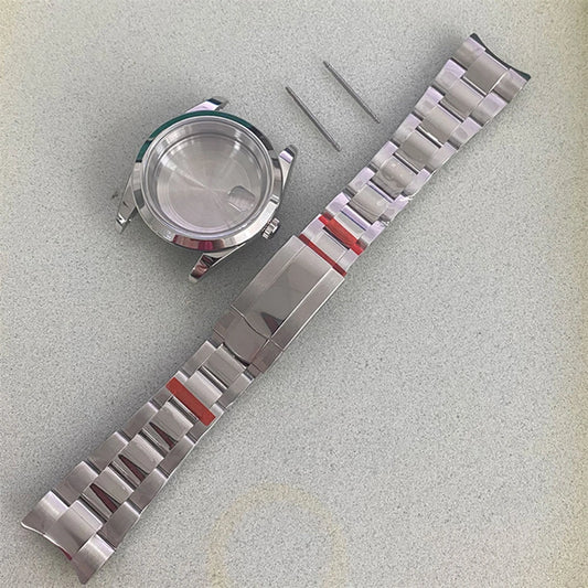 39mm Silver Steel Watch Case + Strap Sapphire Glass Watchband for NH35 NH36