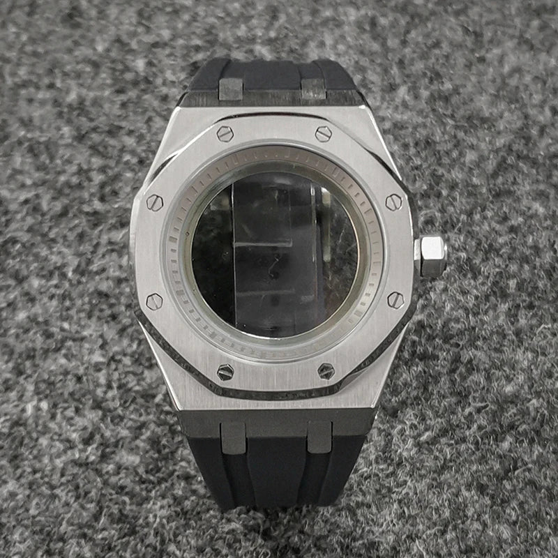 41mm 316L Steel Case+Strap+Ring Sapphire Glass Watch Case Fit NH35/NH36