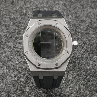 41mm 316L Steel Case+Strap+Ring Sapphire Glass Watch Case Fit NH35/NH36