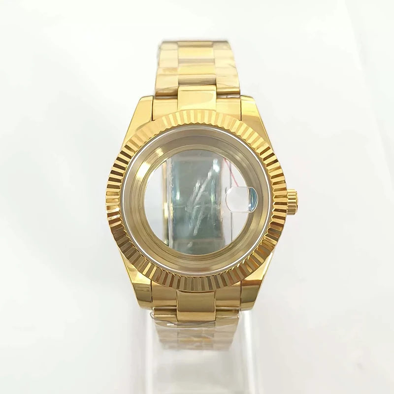 Steel 41mm Gold Classic Style Watch Case+Strap 28.5mm Dial Waterproof Fit 8285