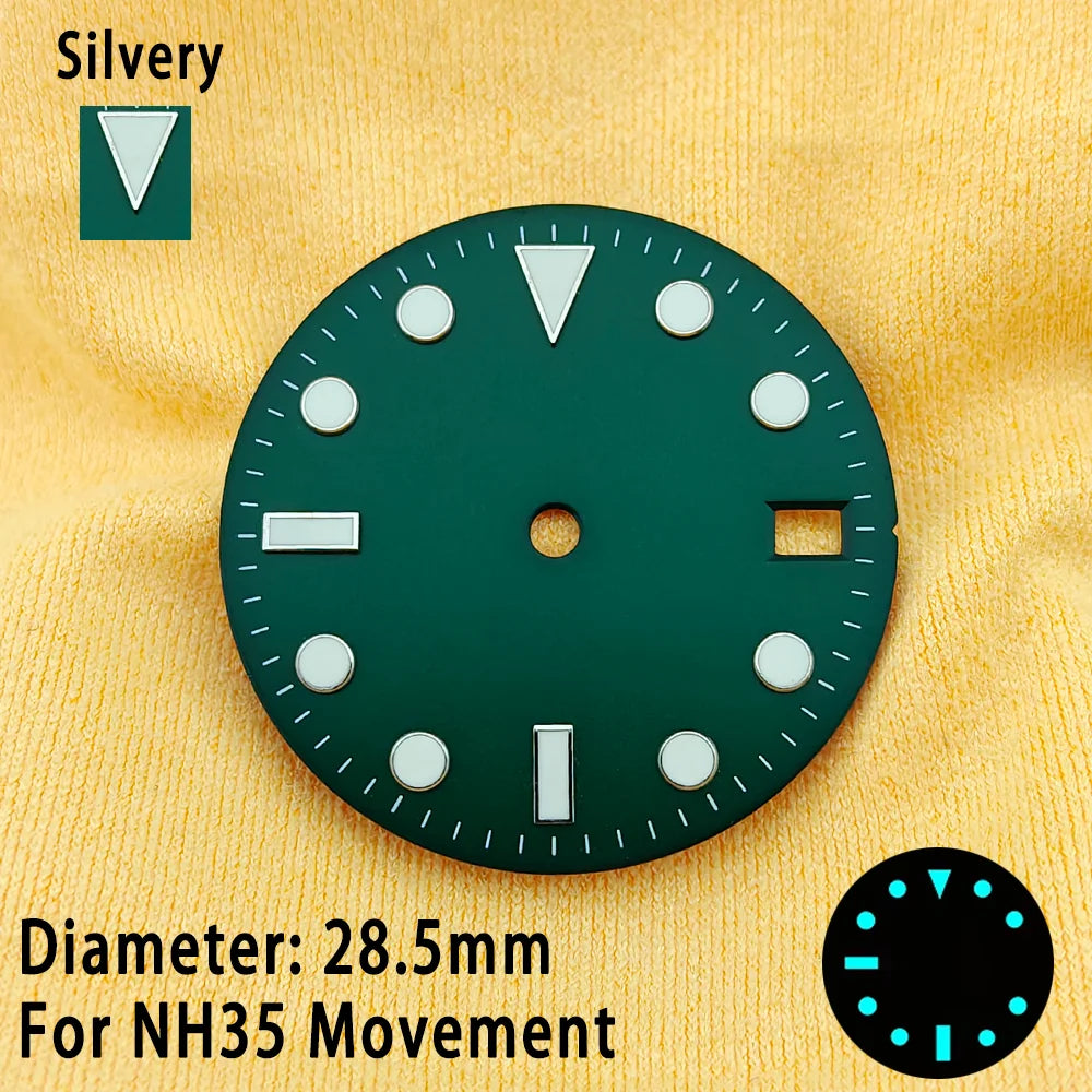 28.5mm Multicolor Watch Dials For NH35 NH36 Blue Luminous with Dial Calendar