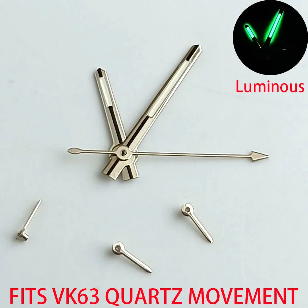 Green luminous watch hands for VK63 VK63A quartz movement, enhancing readability and style