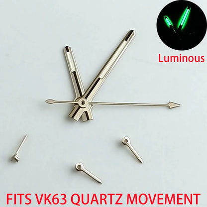 Green luminous watch hands for VK63 VK63A quartz movement, enhancing readability and style