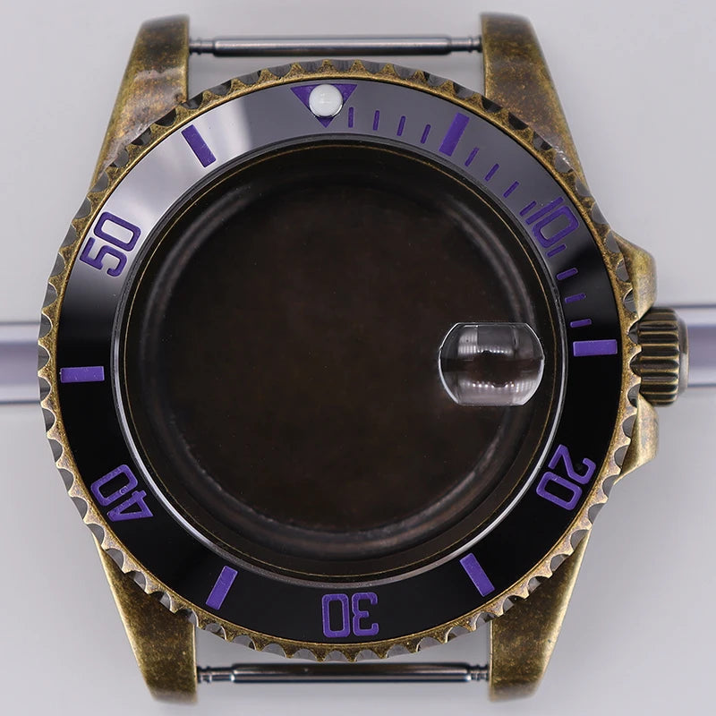 Bronze 40mm Watch Case Ceramic Bezel For SUB NH35/36/34/38/70 Sapphire Glass