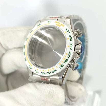 316L Steel 39mm Case+Strap+Bezel Sapphire Glass Ceramic/Steel Bezel Fit VK63