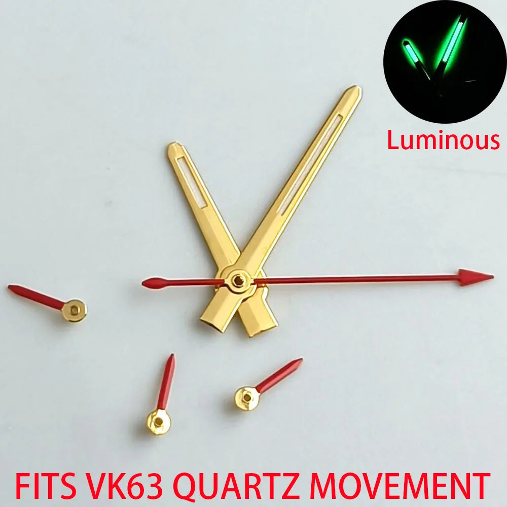 Green luminous watch hands for VK63 VK63A quartz movement, enhancing readability and style