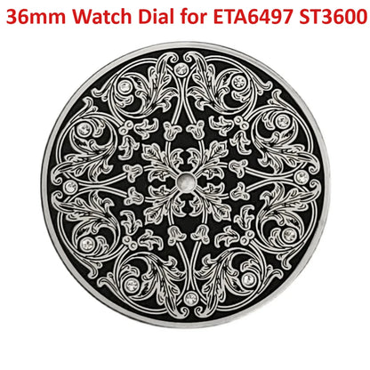 36mm Modified Retro Silver Floral Watch Dial for ETA 6497 ST3600 Movement