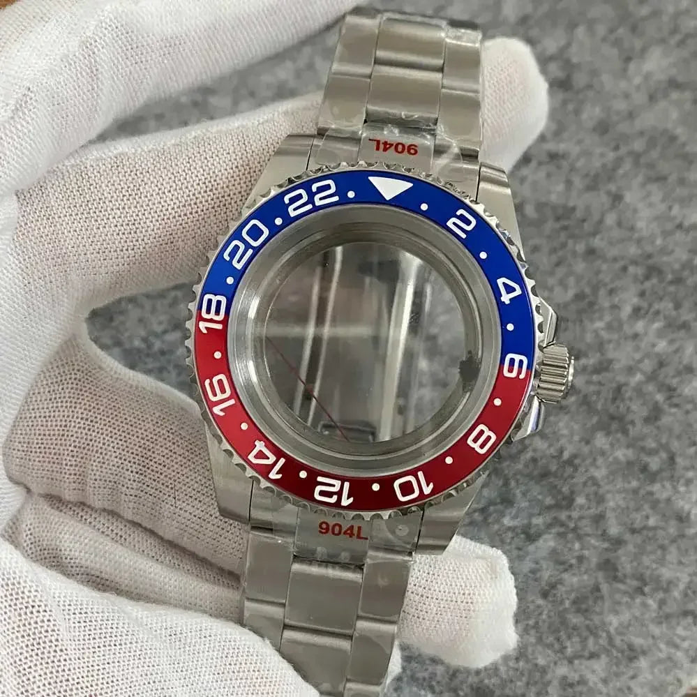 40mm Watch Case Set Sapphire Glass Steel Strap+Ceramics Bezel for NH35/ NH36