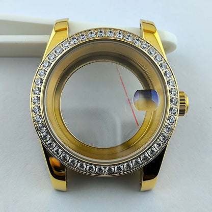 Diamond Decorated Steel Watch Case with Sapphire Glass Waterproof Fit NH35/NH36