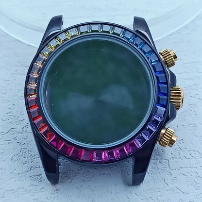 39.3mm Stainless Steel Watch Case Dtn Color Diamond Bezel 20mm Strap for VK63