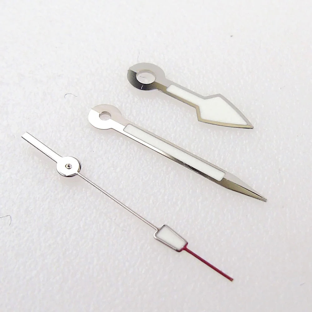 Sword-style silver luminous watch hands for NH35 NH36 7s26 7s36 movements, ideal for diver watches.