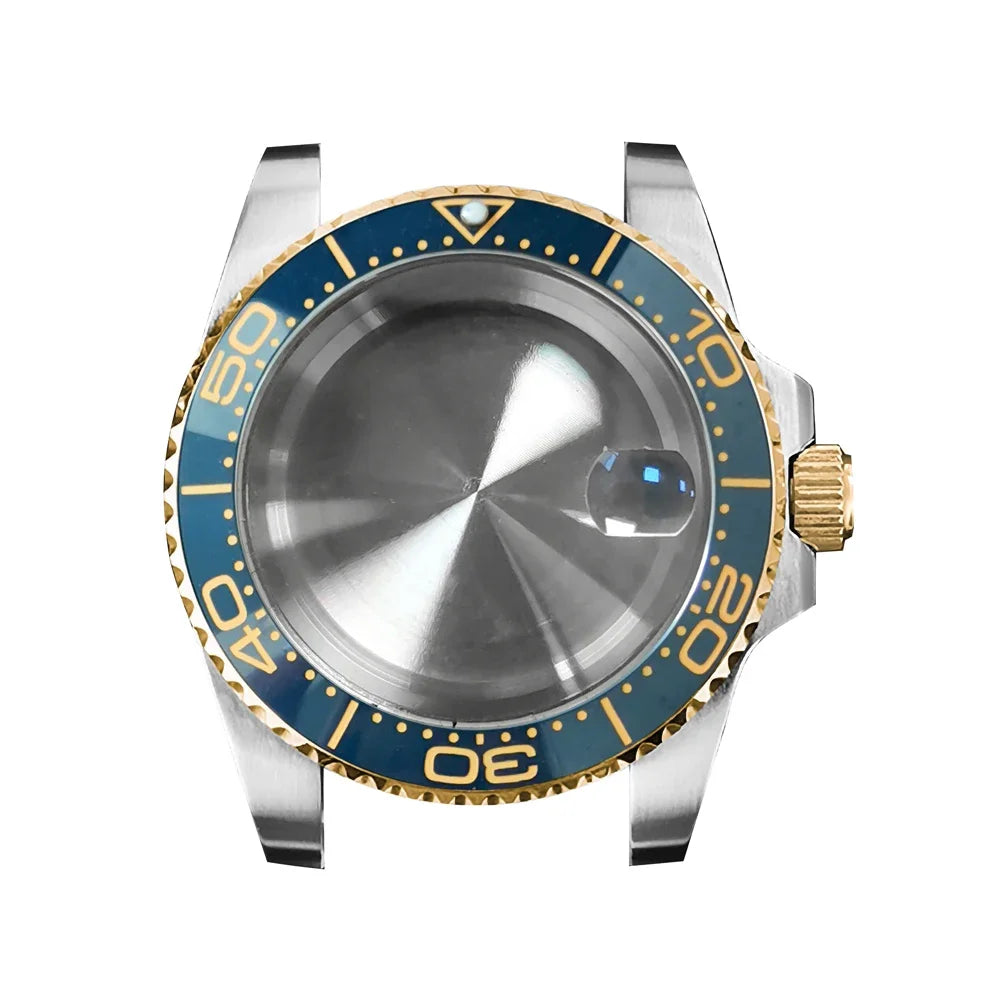 40mm Steel Gold Edge Watch Case Sapphire Date Magnifying Glass for NH35/NH36