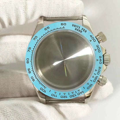 39MM Watch Case for VK63 Blue Ceramic Bezel Sapphire Glass 316L Steel Case