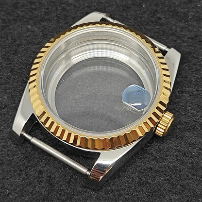 36mm Gold Sliver Fluted Teeth / Bevel Watch Case Sapphire Glass for NH35/NH36/4R