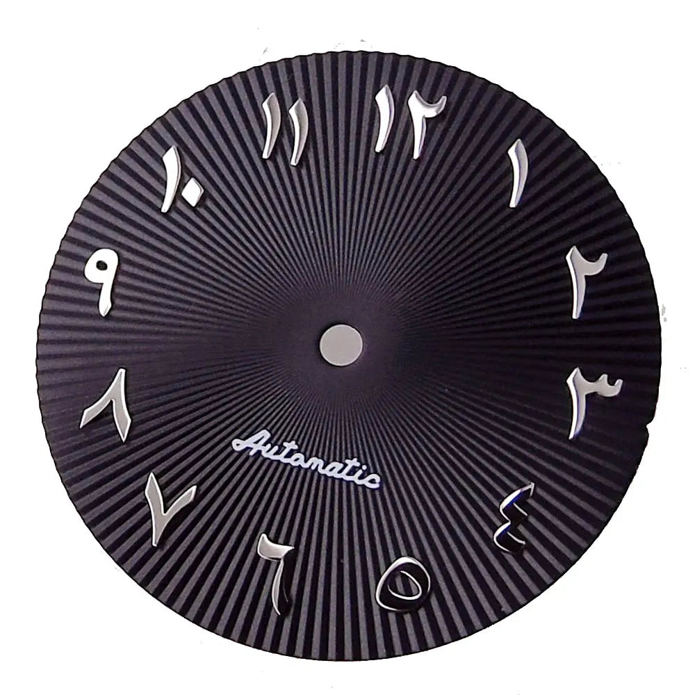 29mm ice blue Middle East numeral dial for 36-39mm fluted bezel watches, compatible with Miyota NH35/NH36 ETA PT.