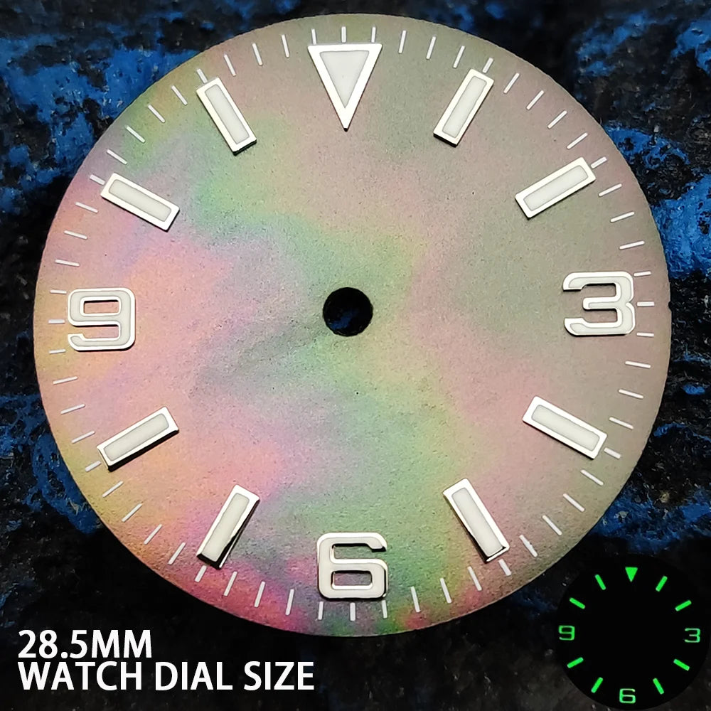 Modified Rainbow 28.5mm Natural Shell Watch Dial Green Luminous Fit for NH35 NH36 Movement
